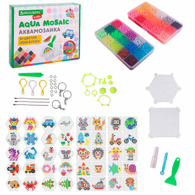 Аквамозаика 30 цветов 12000 бусин с трафаретами Brauberg Kids 664917 1